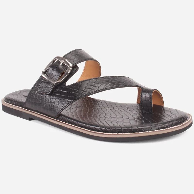 Slippers for easy lounging -Mens "KLING" Leather Buckled Summer Slippers