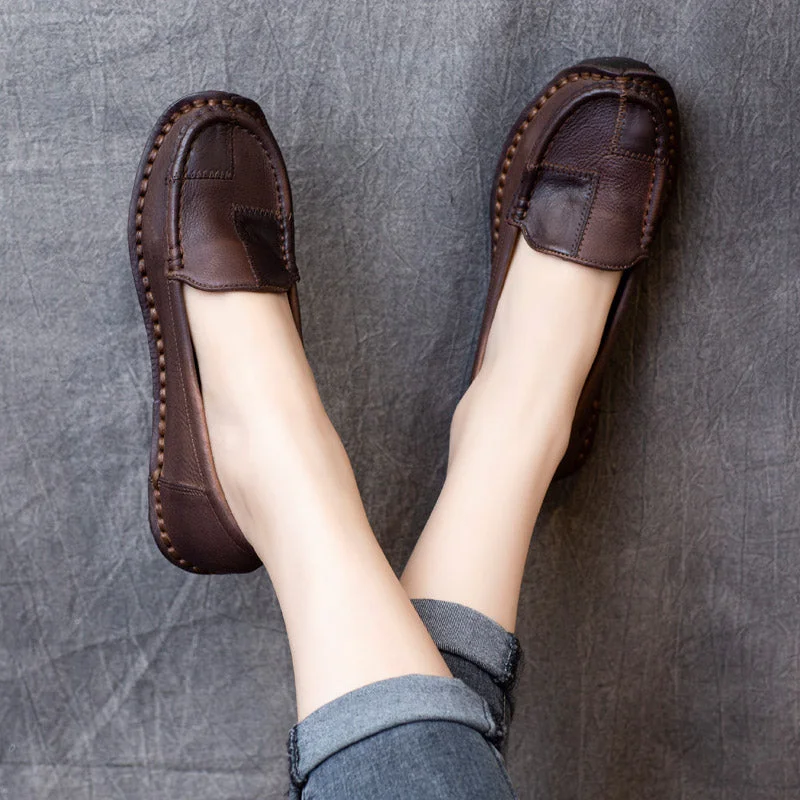 Flats for home projects -Women Retro Leather Color Matching Flats