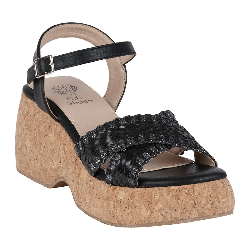 Old sandals with all-day shores -Lucy Black Cross Strap Slingback Platform Sandals