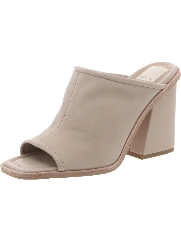 High heels with padded soles -Womens Leather Block Heel Mules