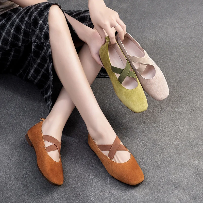 Light flats for quick steps -Women Retro Minimalism Leather Soft Flats