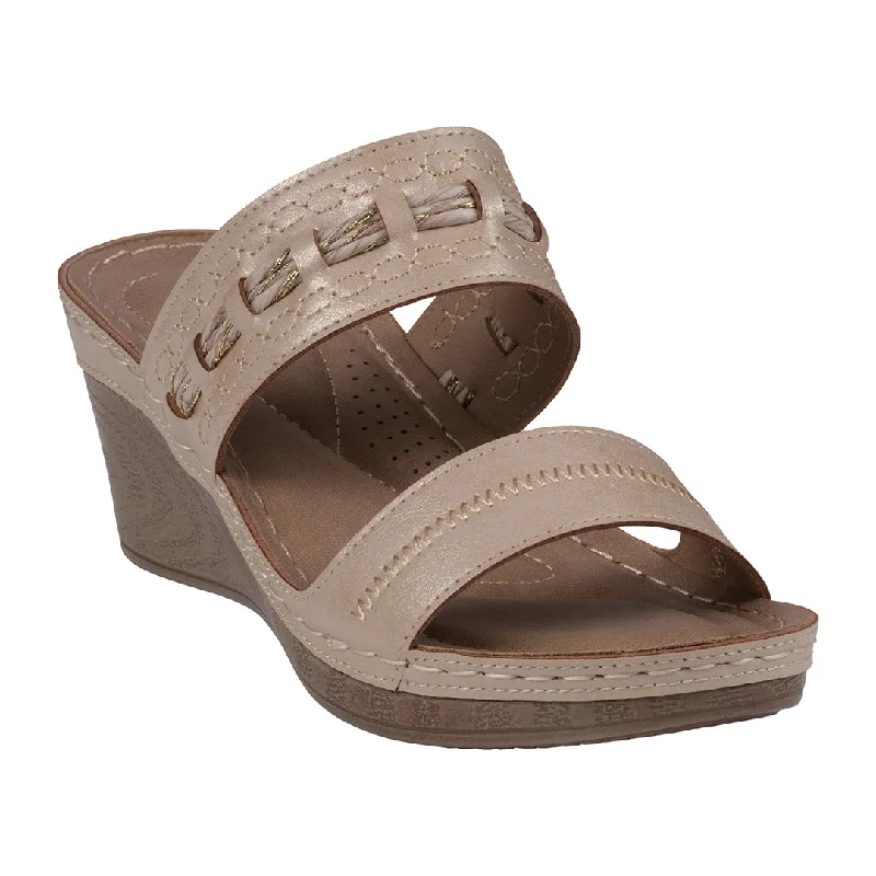 Thrifty sandals under 25 dollars -Mariah Rose Gold Open Toe Double Band Wedge Sandals