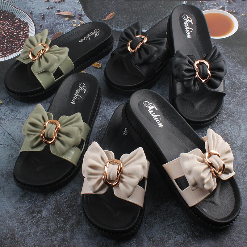 Slippers for active teens -Factory direct supply new slippers women's summer fashion outdoor casual sandals rosette thick bottom slipper