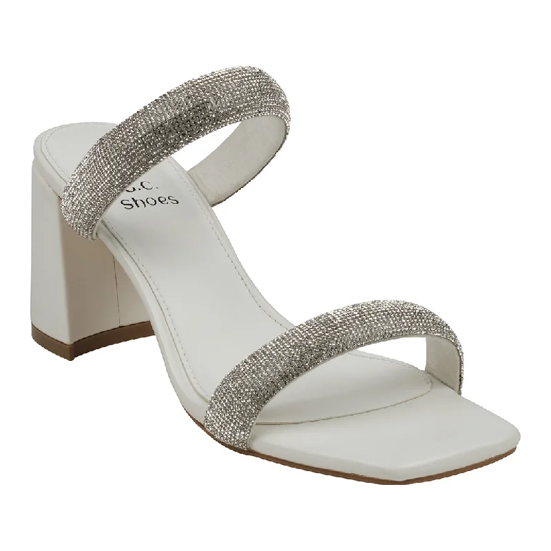 Sandals with light sole treads -Luella White Embellished Double Band Heeled Sandals