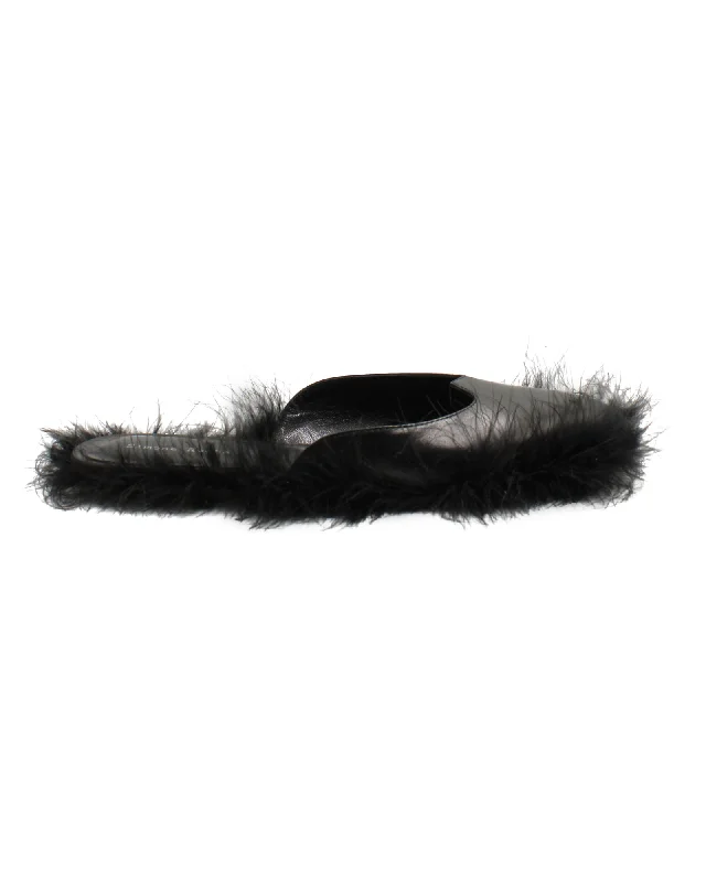 Slippers with bold designs -Simone Rocha Fur-Trimmed Slides in Black Leather