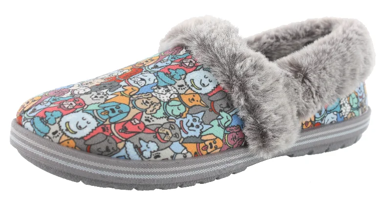 Slippers for active adults -Skechers Bobs Women's Too Cozy Pooch Parade Slippers