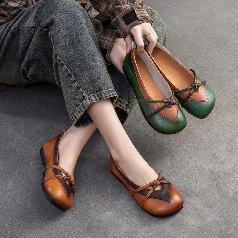 Slip-on flats for fast rest -Women Retro Leather Soft Casual Flats Shoes