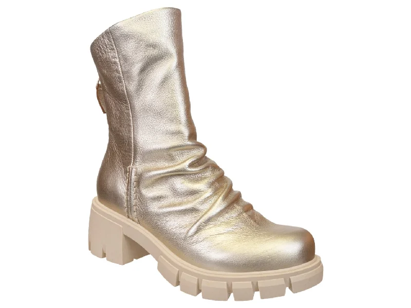 Boots for upscale wet events -Naked Feet: PROTOCOL in GOLD Heeled Mid Shaft Boots