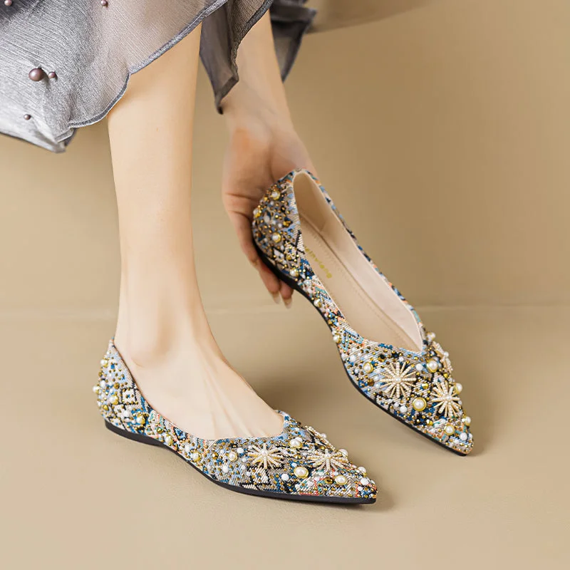 Budget flats with free shipping -Women Fashion Crystal Casual Flats Shoes