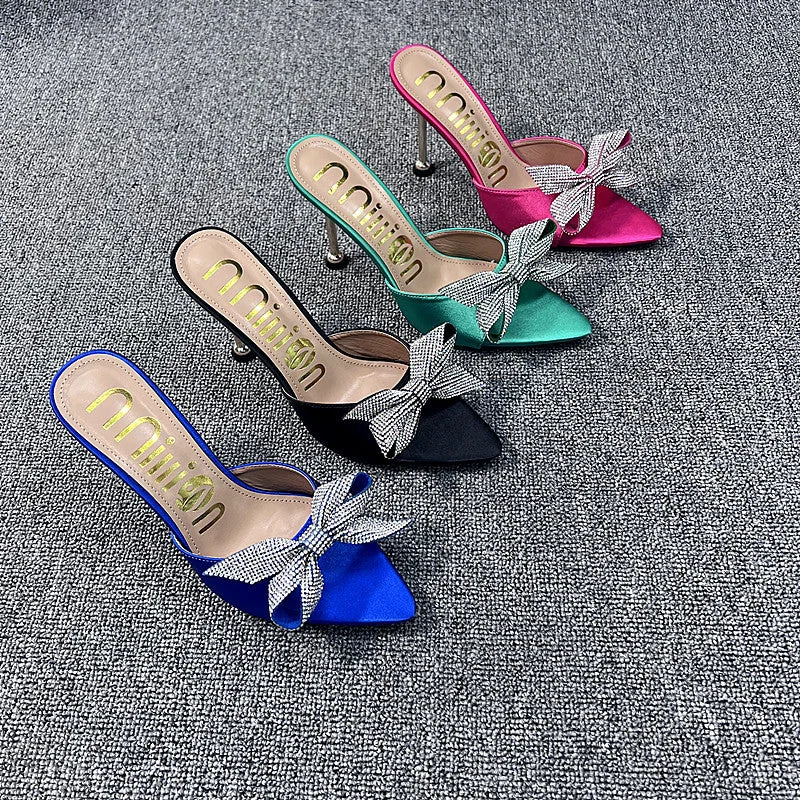 Slippers with bright accents -2022 New Female Pointed-toe High Heels Stilettos Sexy Ladies Outdoor Super High Heel Slippers