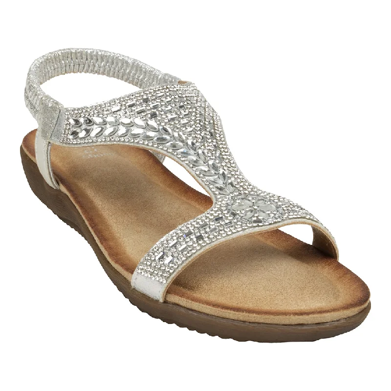 Sandals with deep sole treads -Wynn Silver Embellished Slingback Flat Sandals