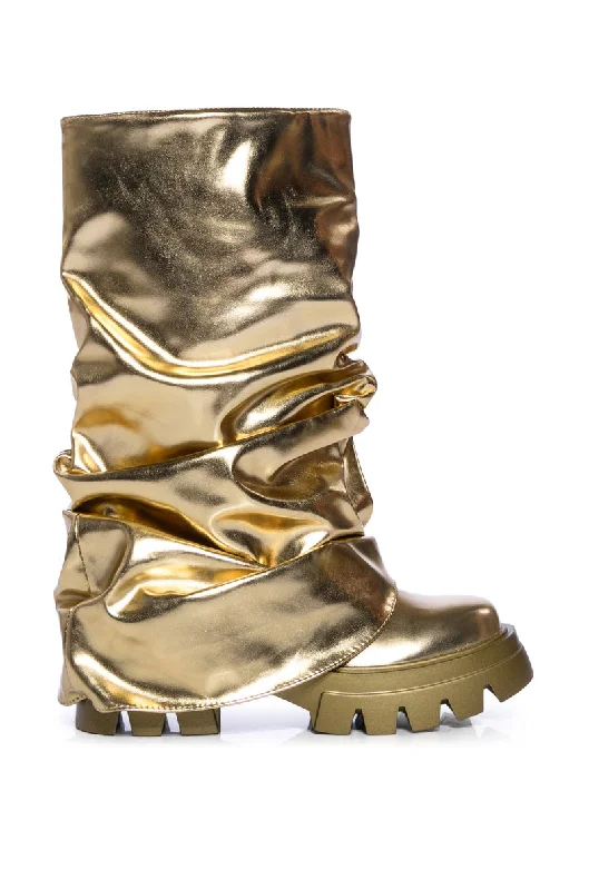 Boots with contoured sole padding -MATE-GOLD CHUNKY FLAT BOOT