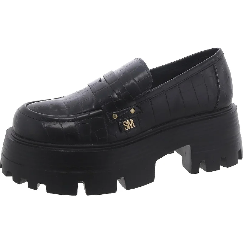 Loafers with crisscross sole straps -Steve Madden Womens Madlove Faux Leather Croc Print Loafers