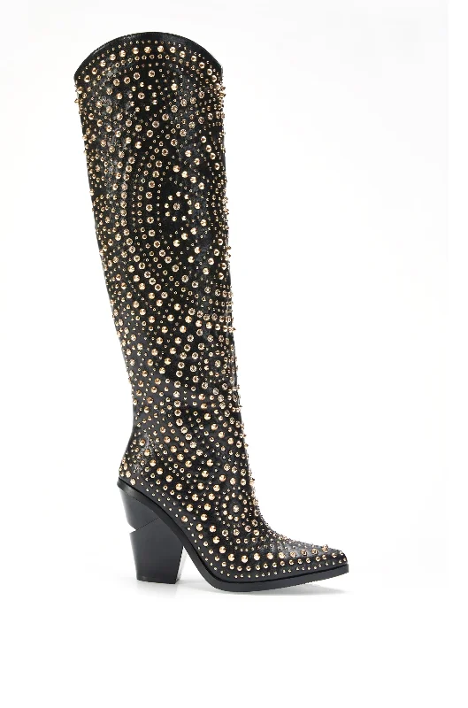 Boots with bold heel accents -TEXAS-BLACK WESTERN BOOT