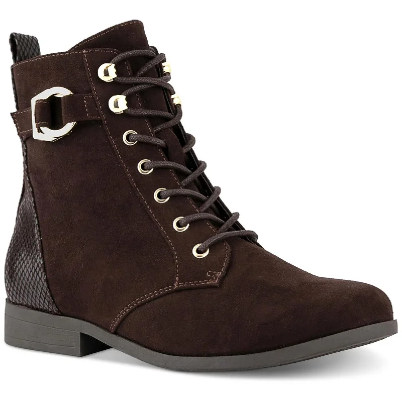 Boots with comfy sole linings -Karen Scott Womens Claritaa Microsuede Embossed Combat & Lace-up Boots