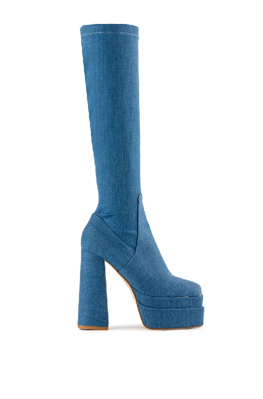 Boots with satin heel linings -MAXINE-DENIM PLATFORM BOOT