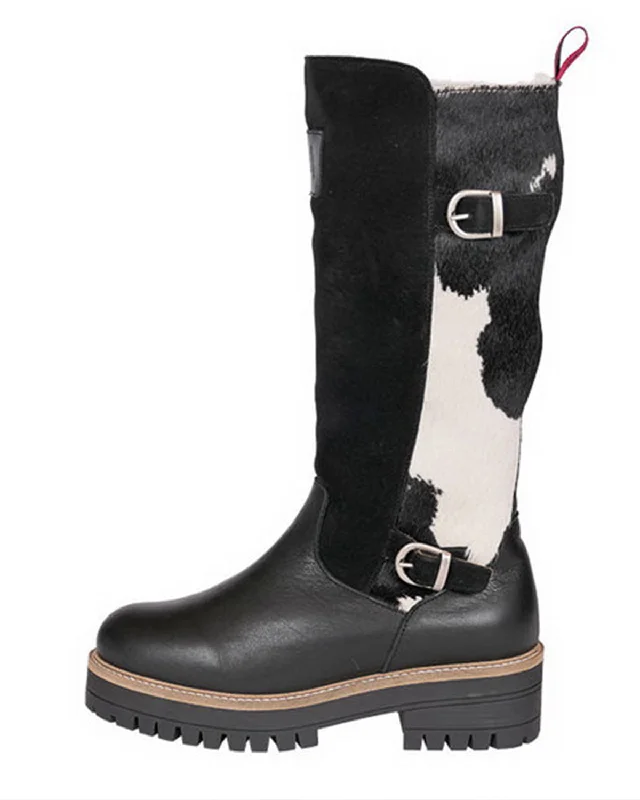 Boots with elegant heel accents -Erstfeld Tall Lug Boot | Black White