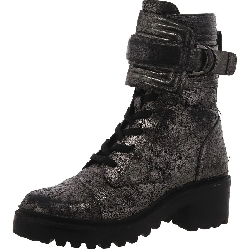 Boots with tough leather layers -DKNY Womens Basia Leather Metallic Combat & Lace-up Boots