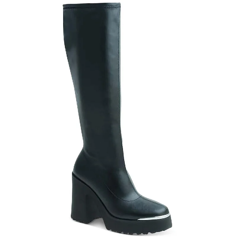 Boots with artsy heel trims -Wild Pair Womens Killian Faux leather Side Zip Knee-High Boots