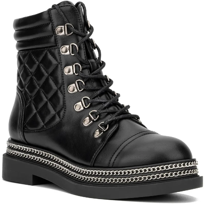 Boots for indoor dusk dinners -New York & Company Womens Katelynn Faux Leather Chain Combat & Lace-up Boots