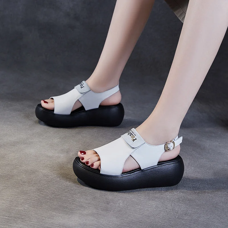 Zesty sandals for hot days -Women Casual Leather Platform Buckle Sandals