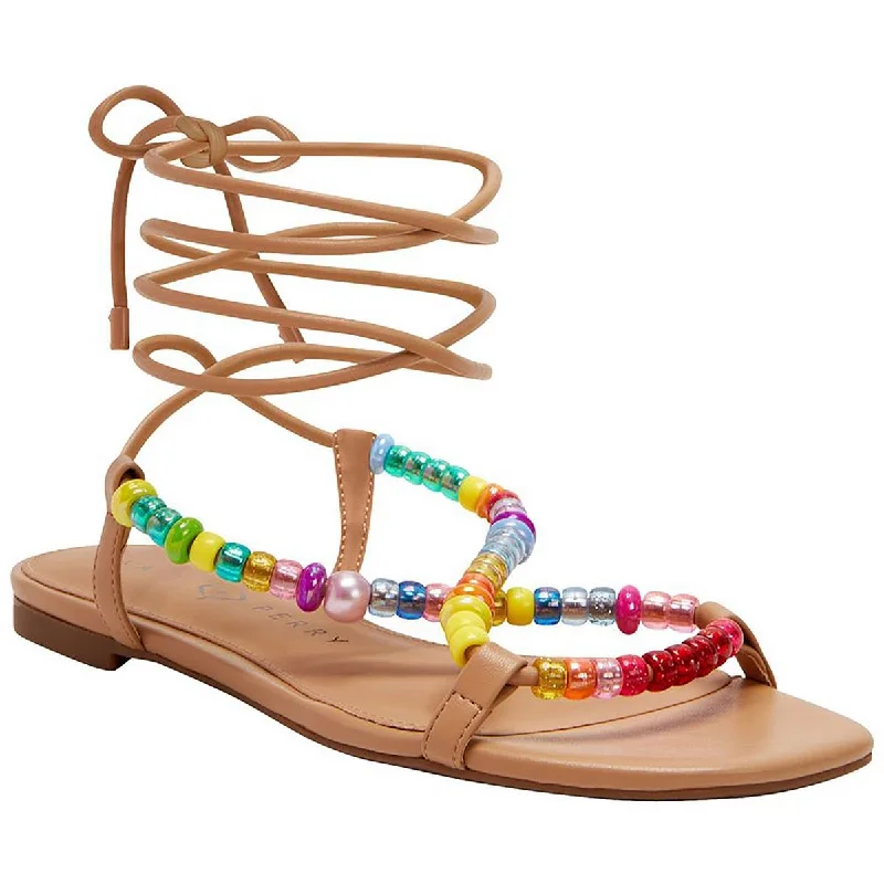 Sandals with meek strap hues -Katy Perry Womens The Halie Bead Beaded Ankle Tie Slide Sandals