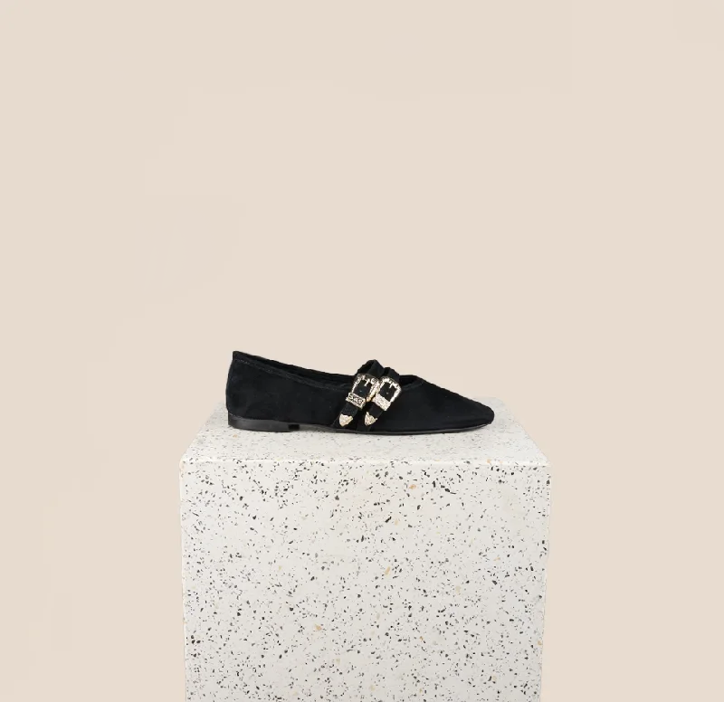 Family flats with budget packs -Udine Black Suede