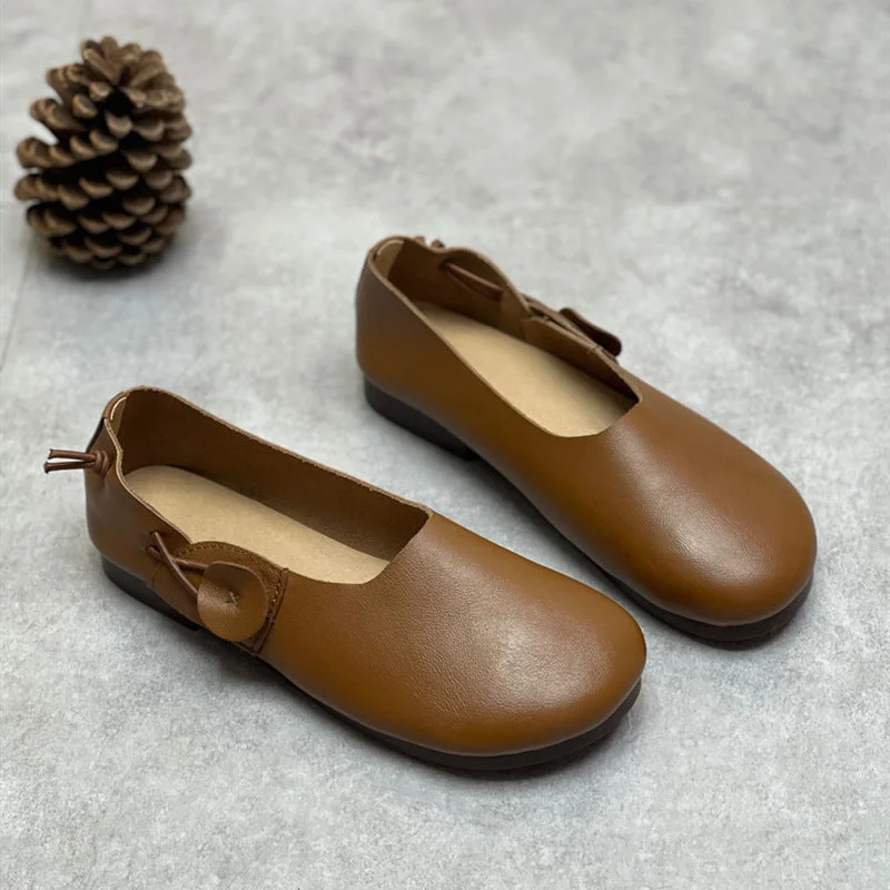 Flats for bustling homes -Women Retro Soft Cowhide Leather Flats