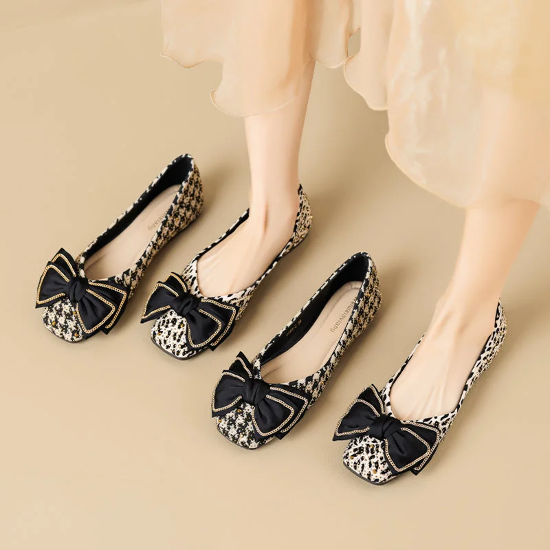 Flats for narrow feet fit -Women Fashion Bowknot Soft Leather Flats