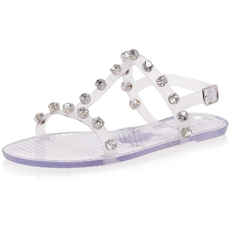 Sandals with neat sole treads -Aqua Womens Rhinestone Plastic Strappy Sandals