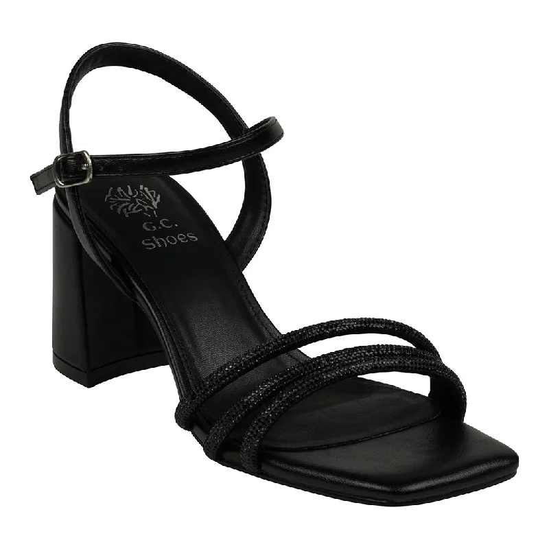 Sandals with snug sole soles -Tyra Black Embellished Slingback Heeled Sandals