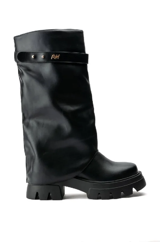 Boots with soft sole supports -JET-BLACK COVERED KNEE HIGH BOOT