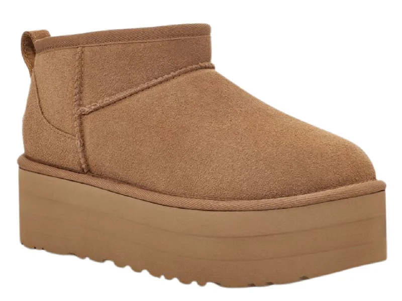 Boots with sleek spring contours -UGG: Classic Ultra Mini Platform in Chestnut