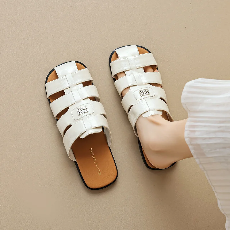 Sandals with wet shore repose -Women Retro Plaited Soft Leather Slides Sandals