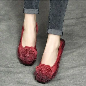 Flats for clean style -Women Retro Flower Leather Casual Flats