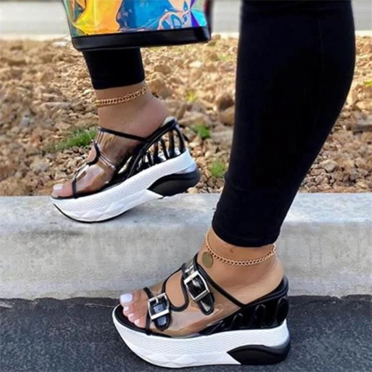 Slippers with strong outsoles -Leslides Wholesale Woman Wedge Shoes Casual Summer Platform Sandals Designer Women Black Slippers Sandals for Woman and Ladies