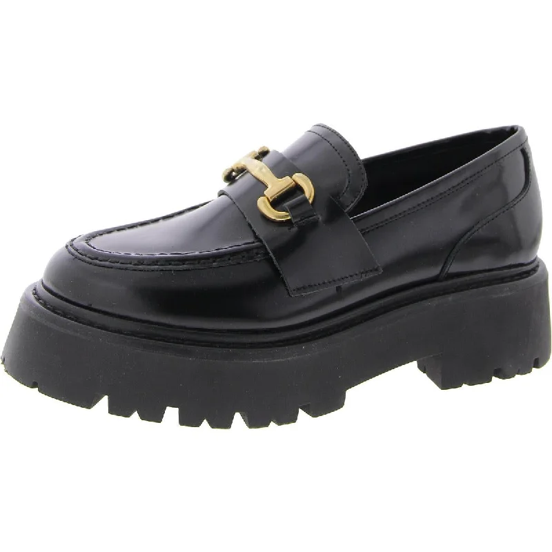 Loafers with durable sole treads -Steve Madden Womens Major Leather Embellished Loafers