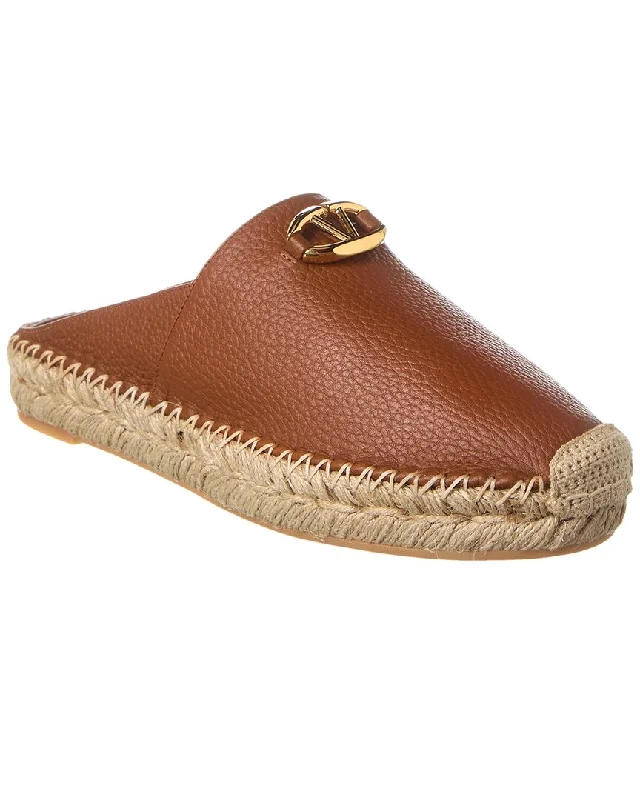 Slippers for wet weather -Valentino VLogo Grainy Leather Mule Espadrille