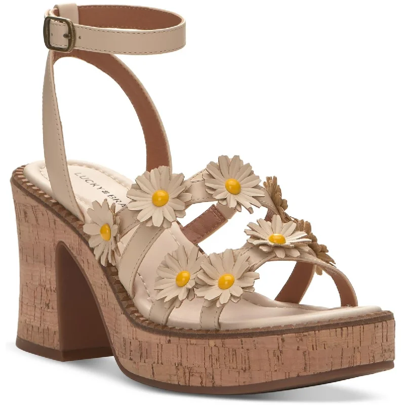 Roomy sandals for wide feet -Lucky Brand Womens Taiza 2 Leather Floral Slingback Sandals