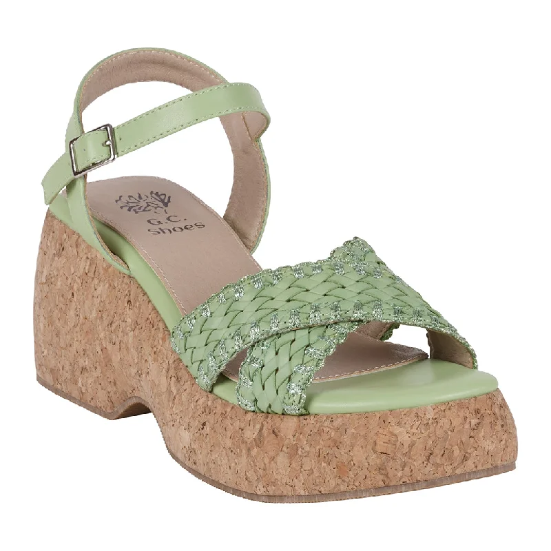 Sandals with night shore hush -Lucy Green Cross Strap Slingback Platform Sandals