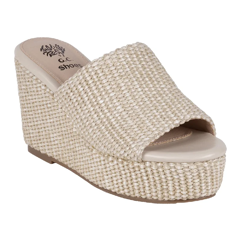 Cheap sandals with solid reps -Vivica Natural Espadrille Slide Wedge Sandals