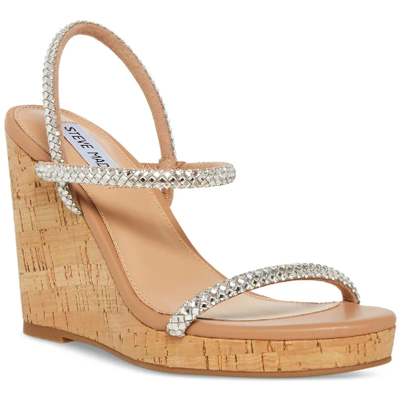 Sandals with snug sole treads -Steve Madden Womens Rhinestone Faux Suede Wedge Sandals