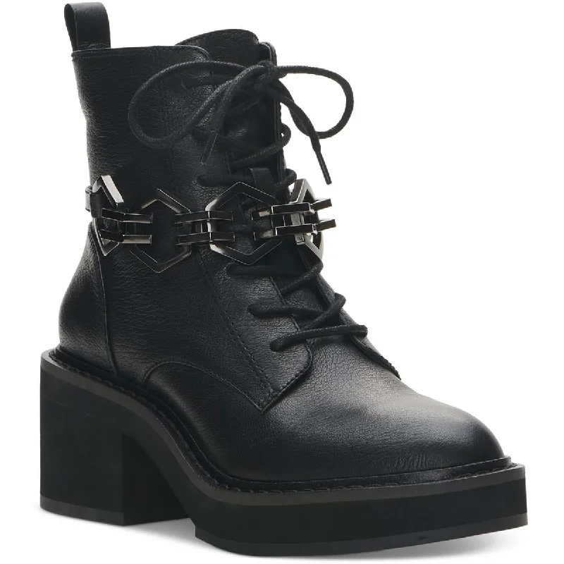 Boots with firm heel linings -Vince Camuto Womens Keltana  Zipper Leather Combat & Lace-up Boots