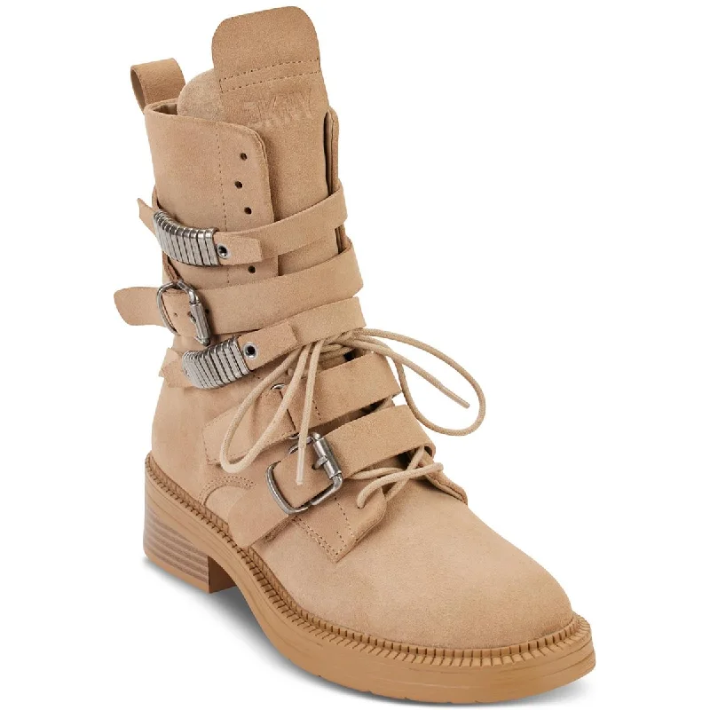 Boots for indoor rainy vibes -DKNY Womens Ita Suede Strappy Combat & Lace-up Boots