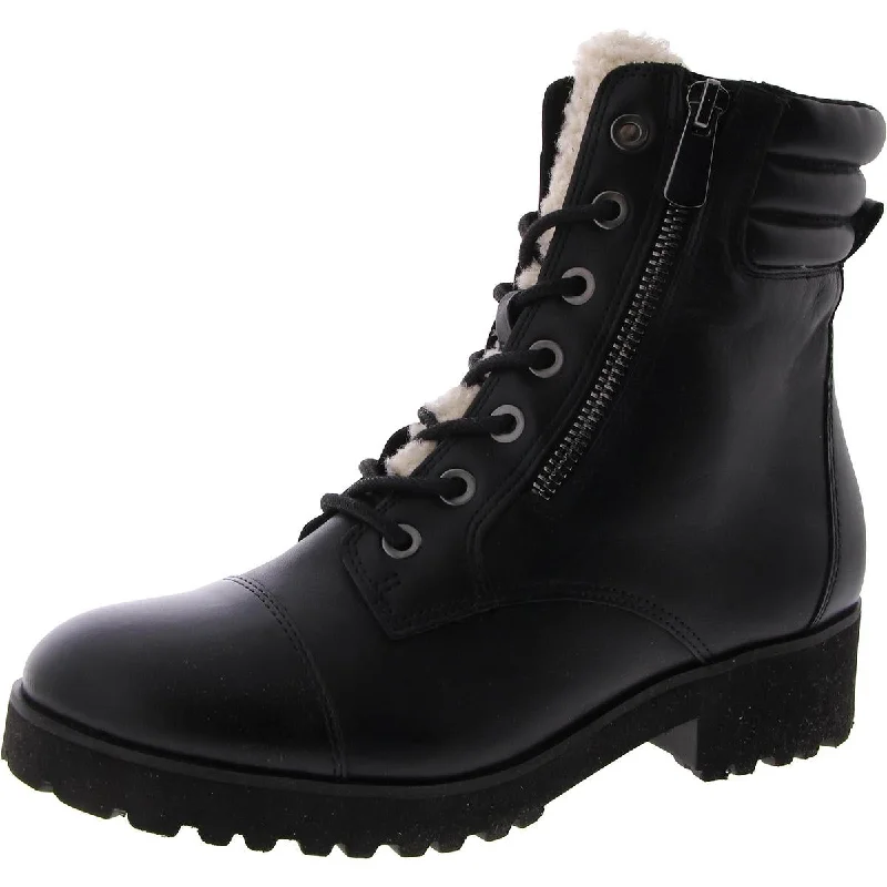 Boots for casual rainy suppers -Easy Spirit Womens Whay Leather Faux Fur Combat & Lace-Up Boots