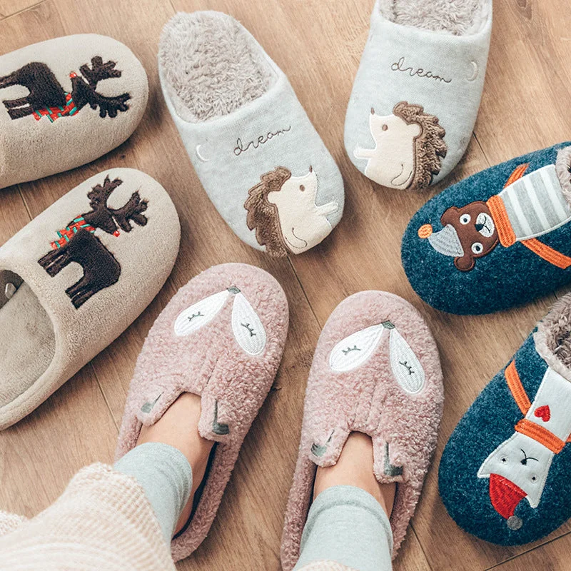 Slippers for chilly nights -Indoor Warm Women Slippers Cute Animal Fox Unicorn Winter Fur Home Shoe Female Girl Nonslip Memory Foam Cotton House Slippers