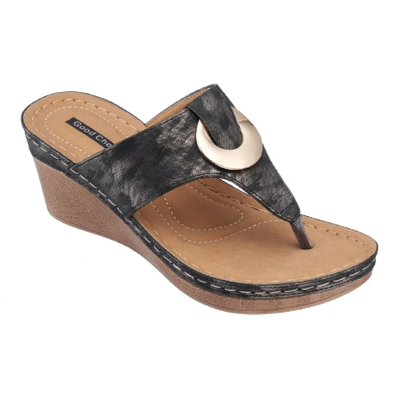 Sandals with class for guests -Good Choice Womens Genelle Faux Leather Slip-On Wedge Sandals