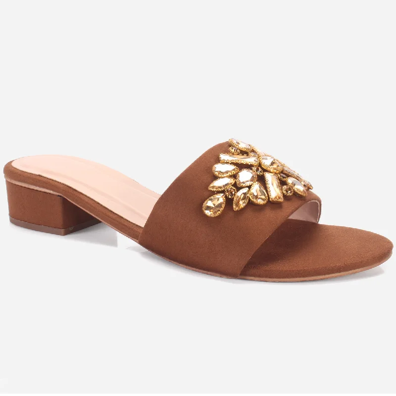 Slippers with cool tones -Women "GIA" Low Block Heel Slippers