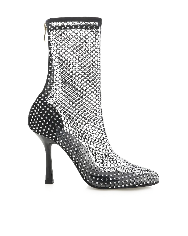 Boots for indoor dusk events -BINDI - BLACK SATIN-DIAMANTE