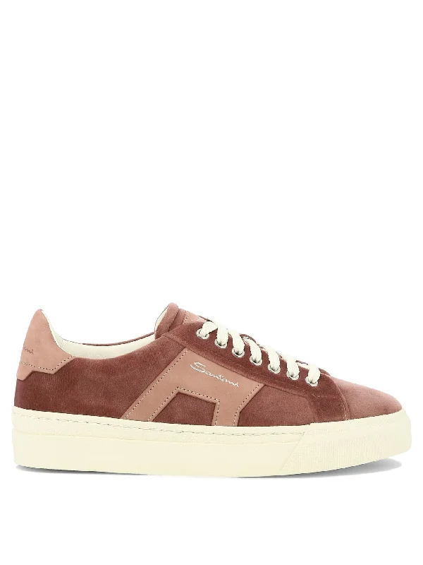 SANTONI Double Buckle Velvet Sneakers for Women